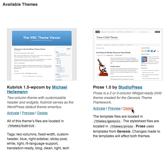 Delete the Prose 1.0 theme from Available Themes Delete the Prose 1.0 theme from Available Themes