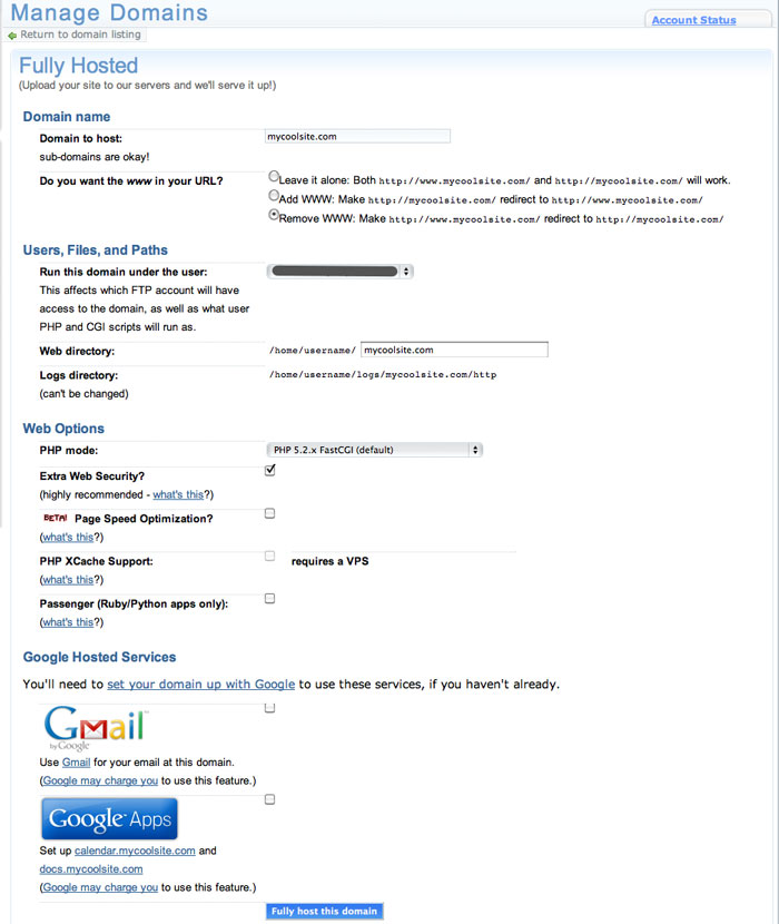 Dreamhost Manage Domains Screen Dreamhost Manage Domains Screen