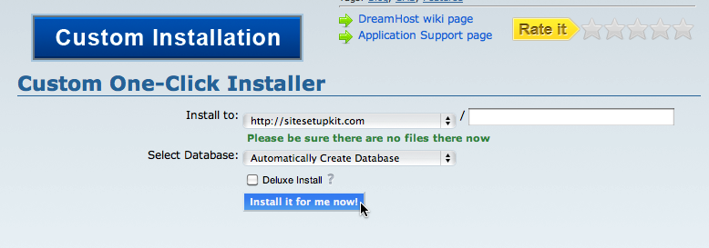 DreamHost One-Click Install options DreamHost One-Click Install options