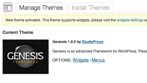 WordPress New Theme Activated: Genesis WordPress New Theme Activated: Genesis