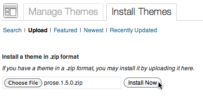 WordPress Install Themes screen WordPress Install Themes screen