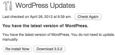 WordPress Updates showing version 3.3.1 installed WordPress Updates showing version 3.3.1 installed